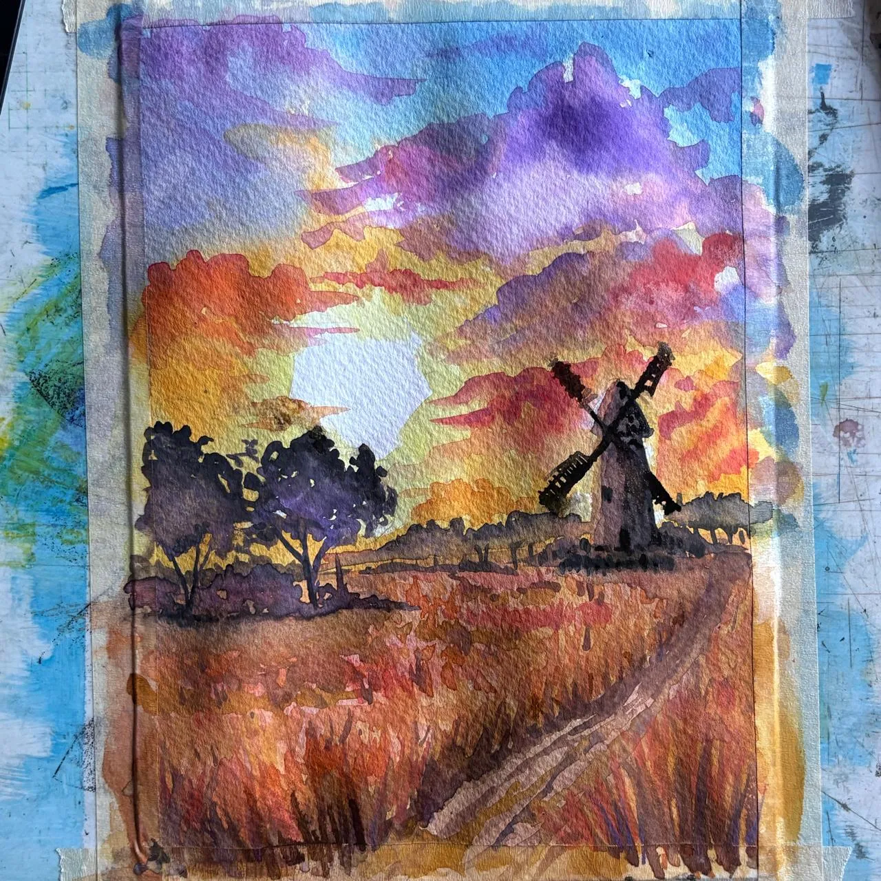 peindre les détails d’un coucher de soleil à l’aquarelle