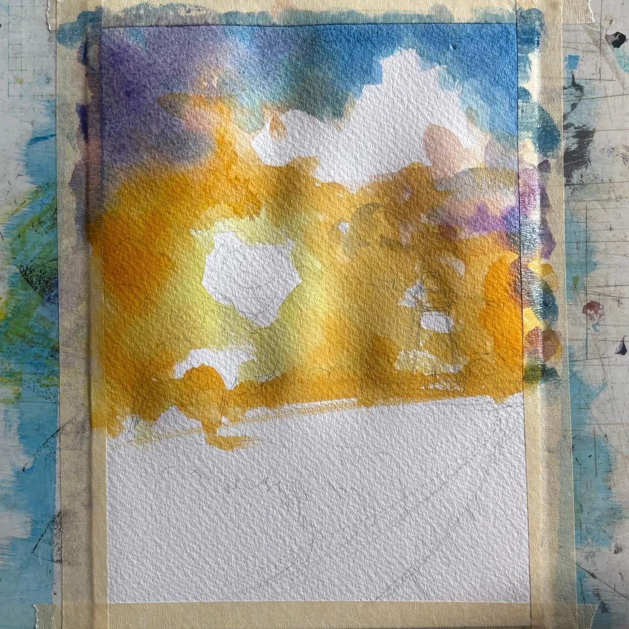 peindre les nuages d’un coucher de soleil à l’aquarelle