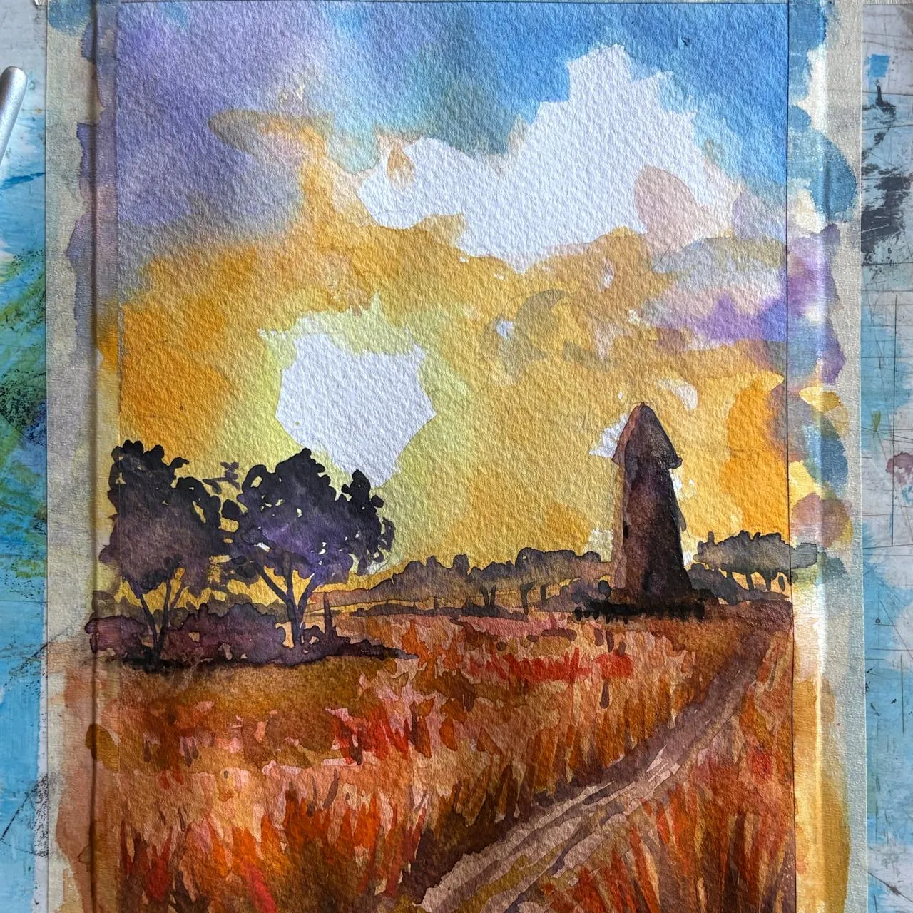 peindre les ombres d’un coucher de soleil à l’aquarelle