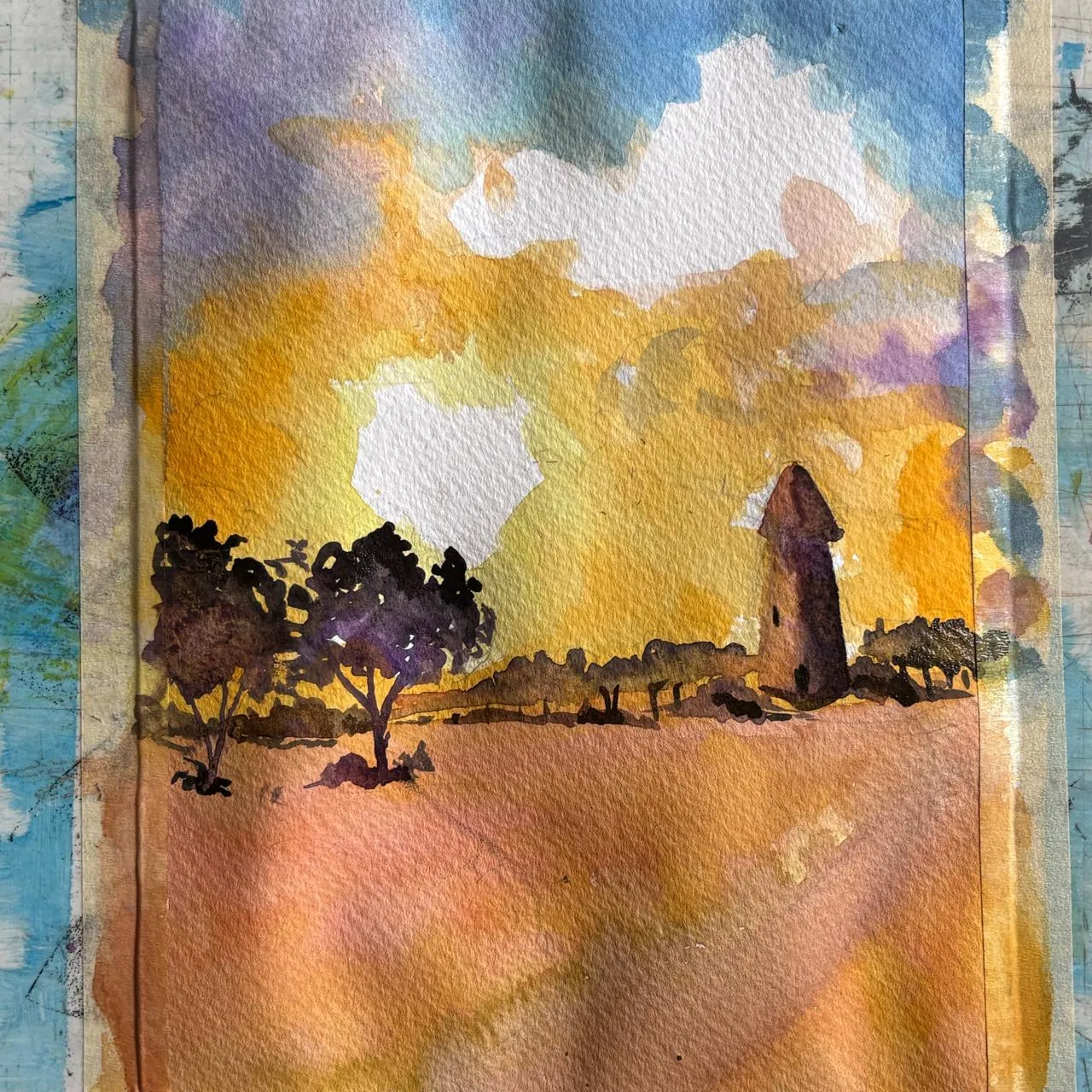 peindre le paysage d’un coucher de soleil à l’aquarelle
