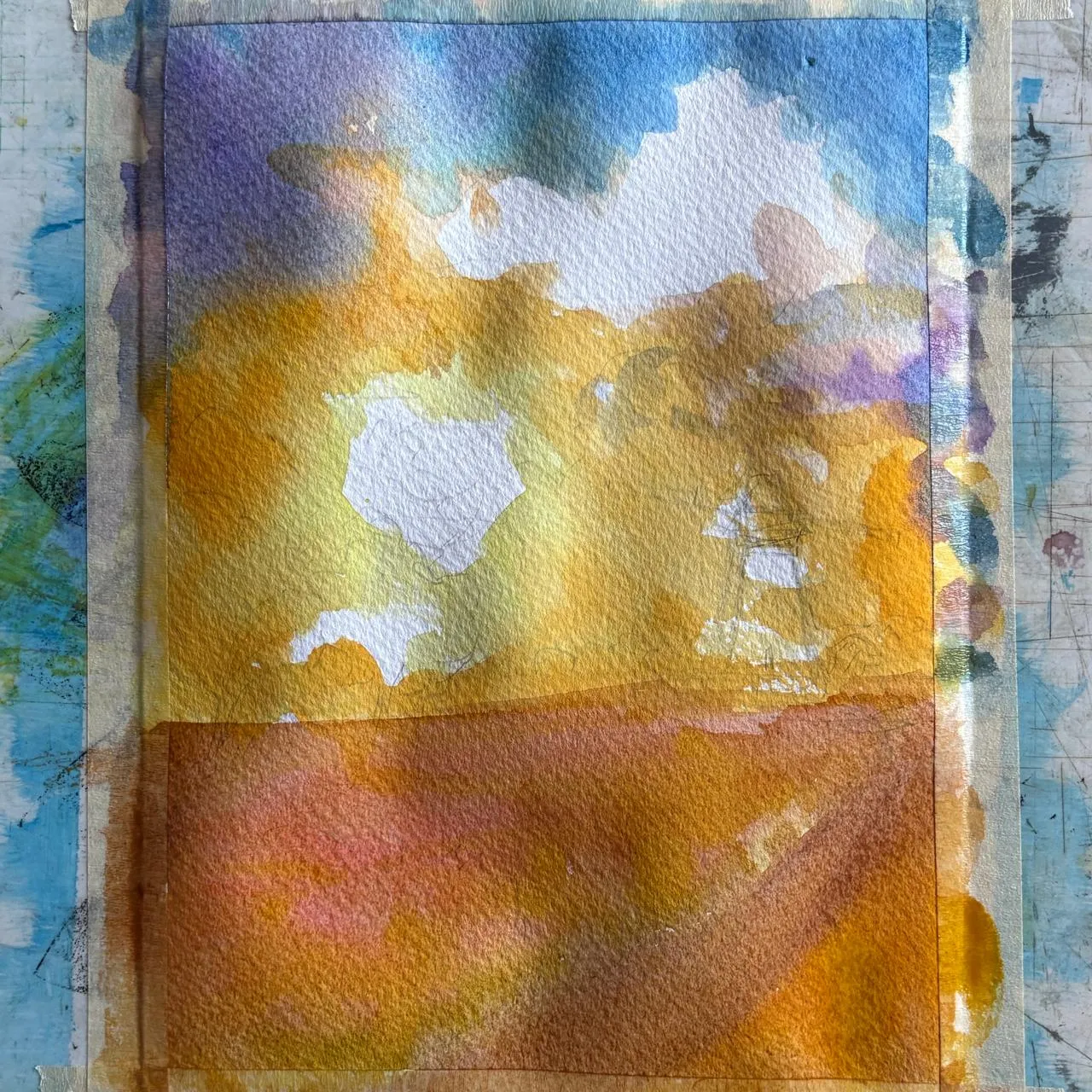 peindre le premier plan d’un coucher de soleil à l’aquarelle