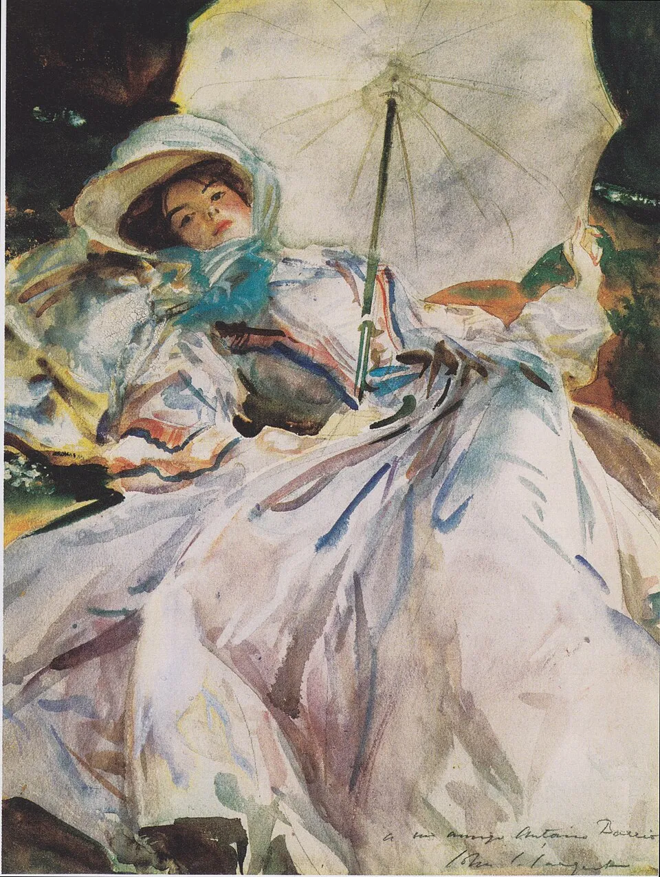 Jeune fille à l’ombrelle, aquarelle de John Singer Sargent