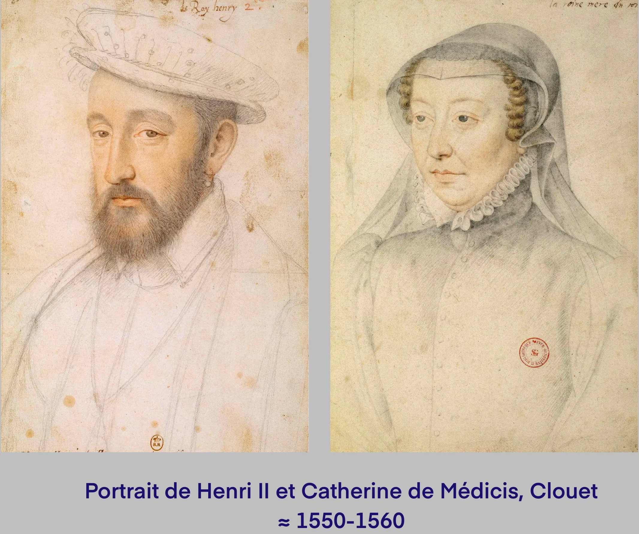 Renaissance, portrait de Henri 2 et Catherine de Médicis, Clouet