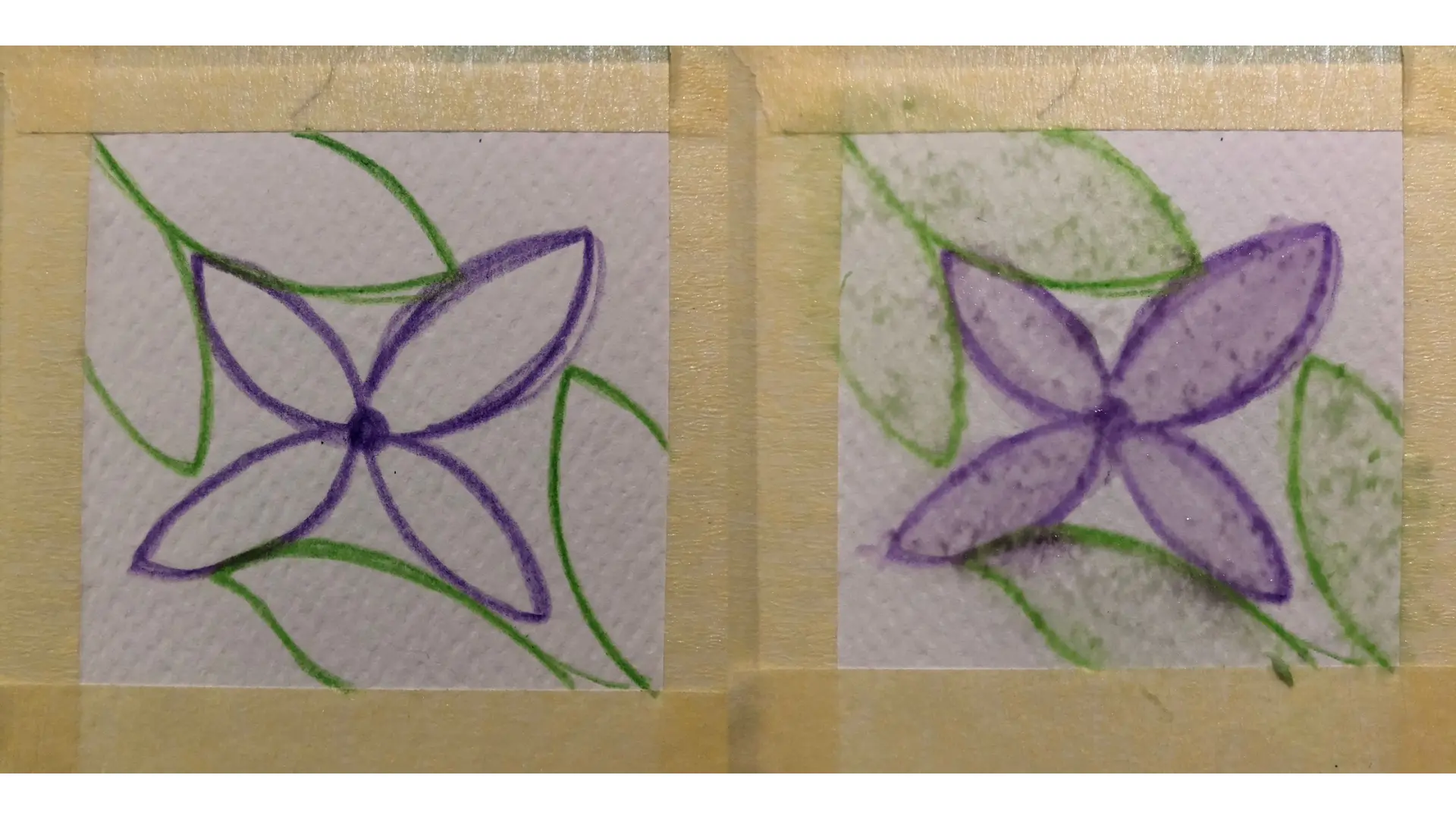 dessiner au crayon de couleur en ajoutant de l’eau avec un pinceau