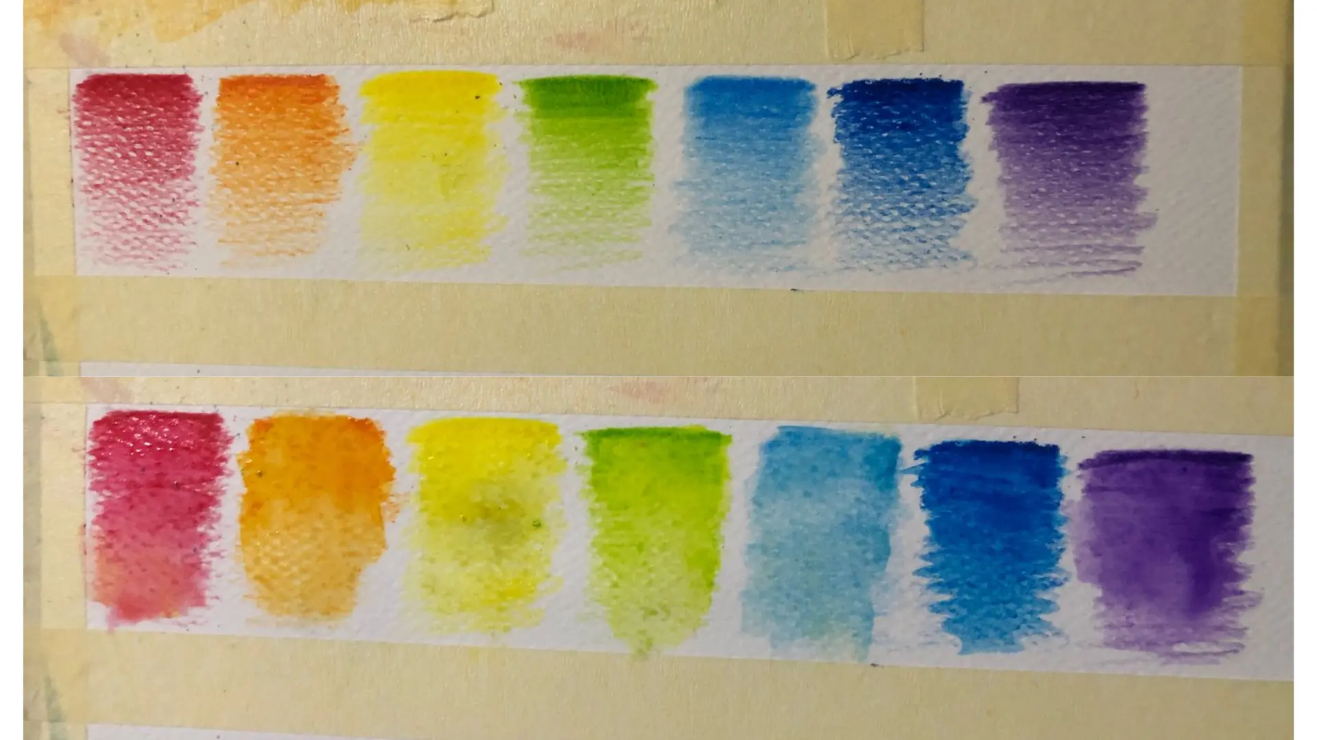 dessiner un nuancier de couleurs en dégradé avec des crayons aquarellables