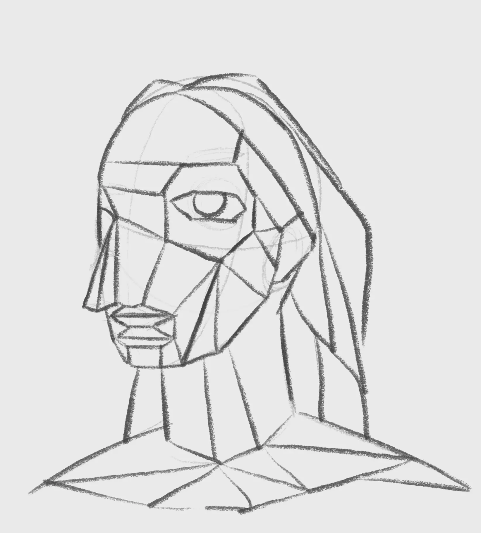 dessiner les cheveux d’un dessin cubiste