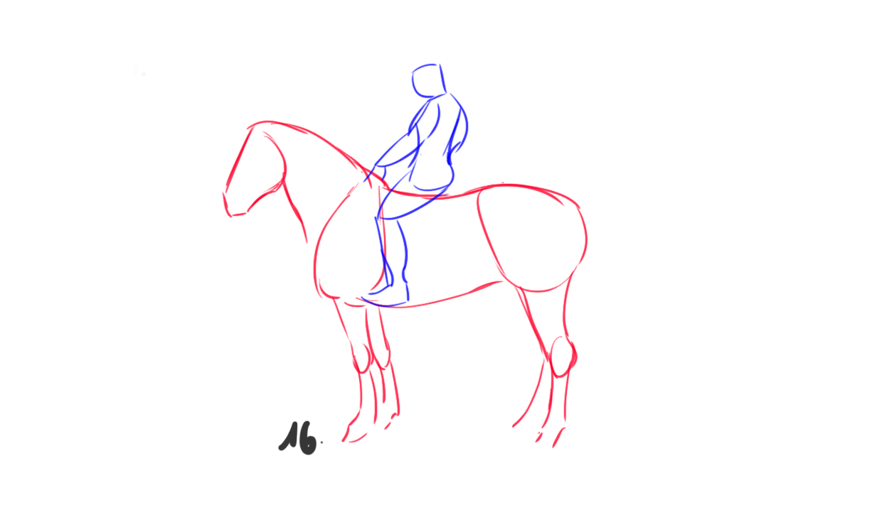 croquis difficile du cheval et du cavalier 3