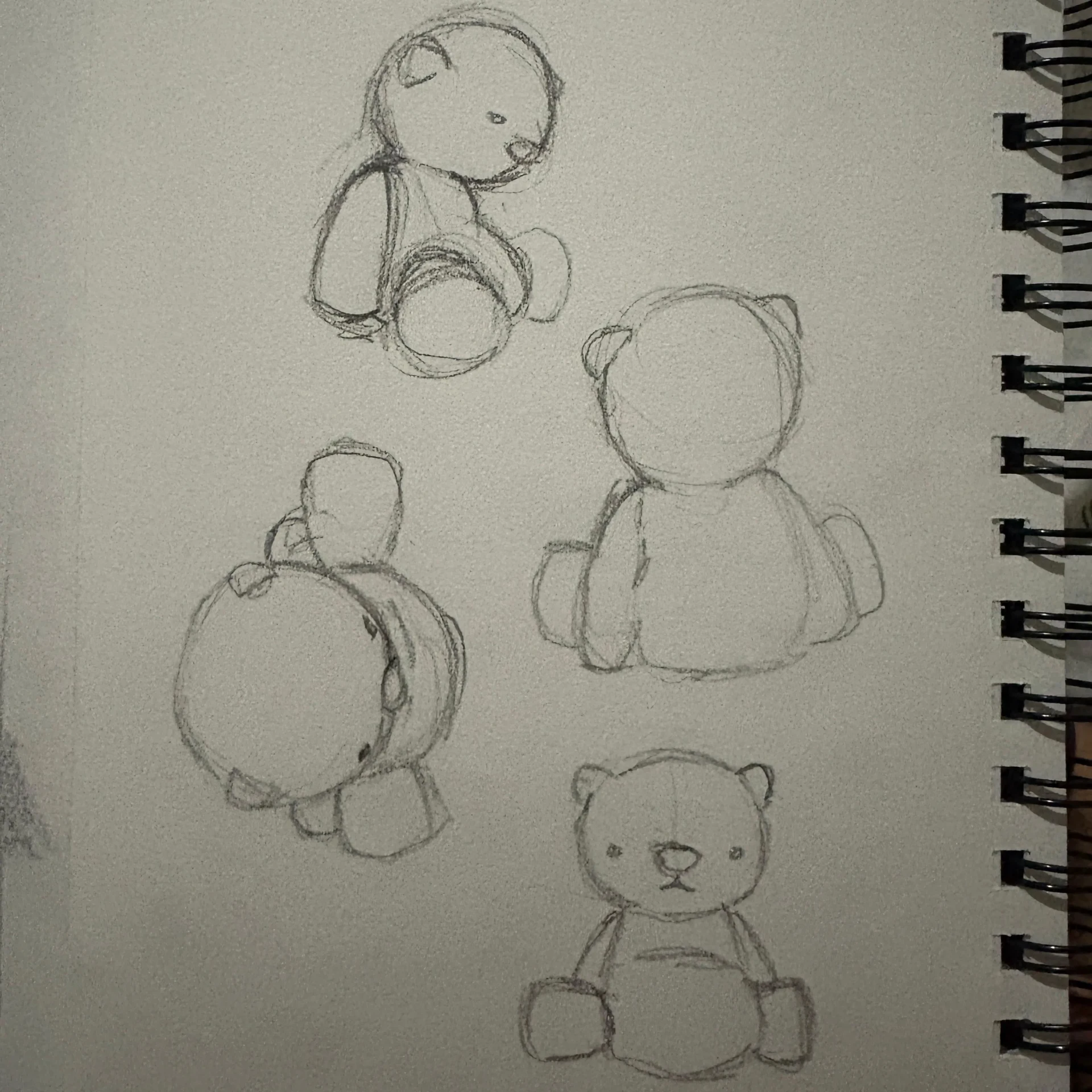 dessiner une peluche à main levée sous différents angles
