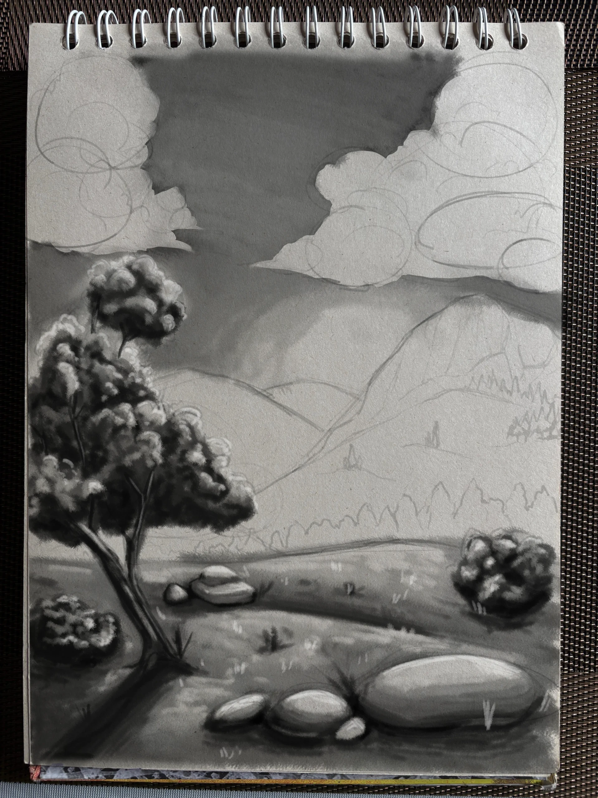 ajouter du gris au dessin de paysage en perspective atmosphérique