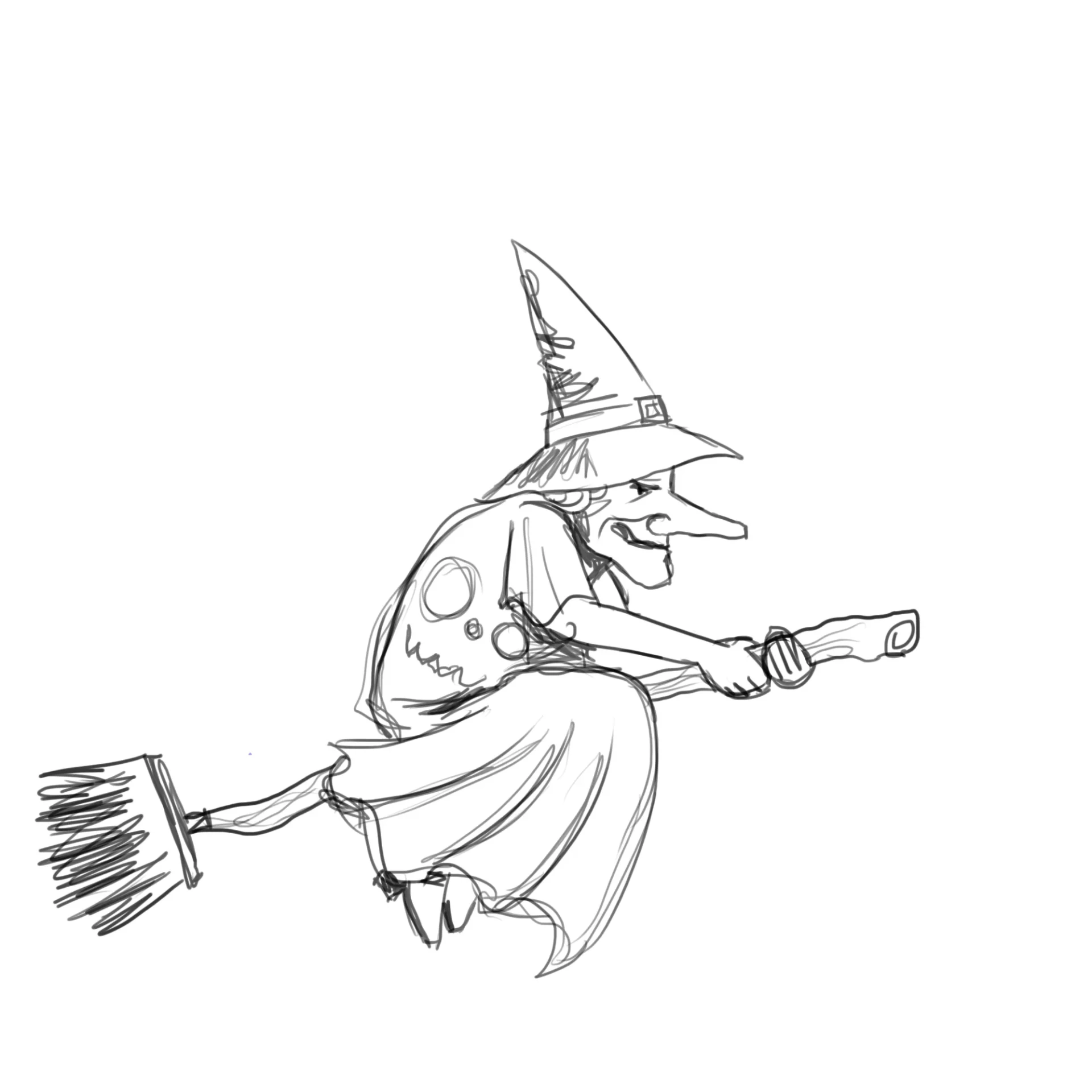 dessiner une sorcière sur son balai volant