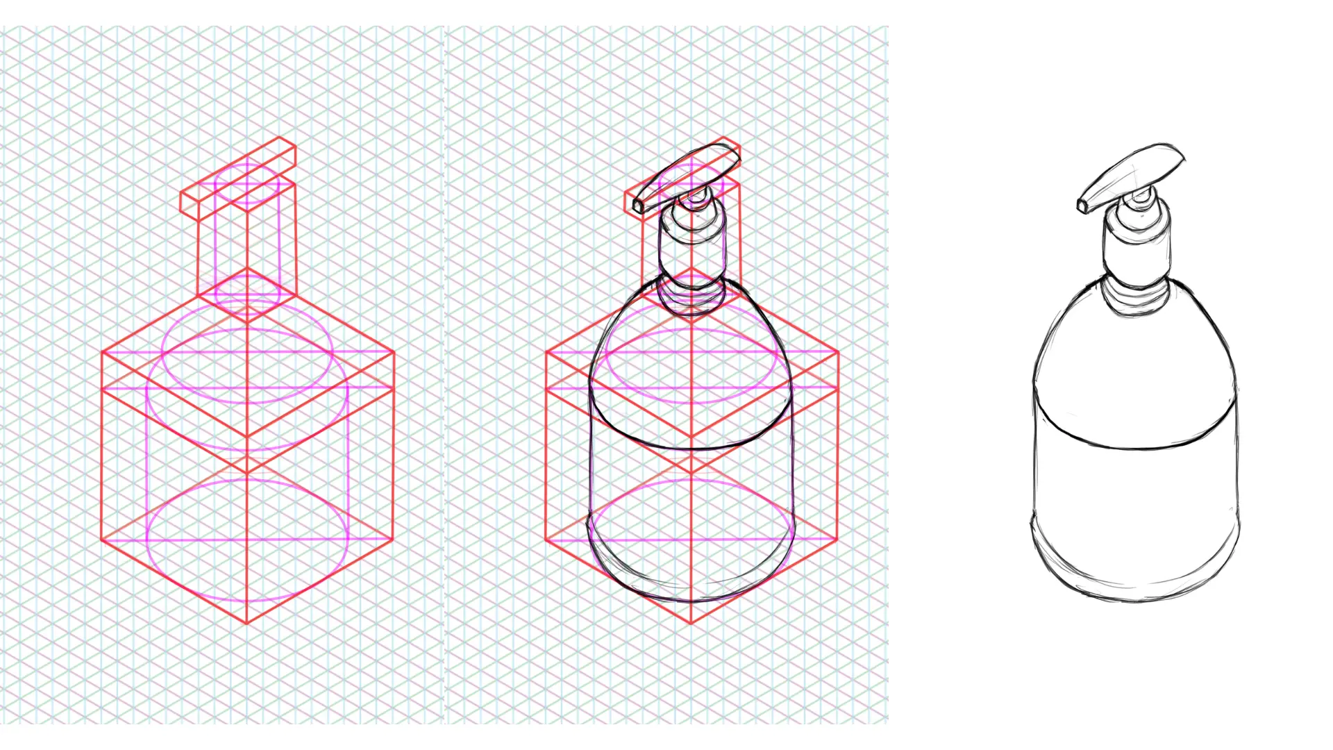 draw a liquid soap bottle in perspective easily