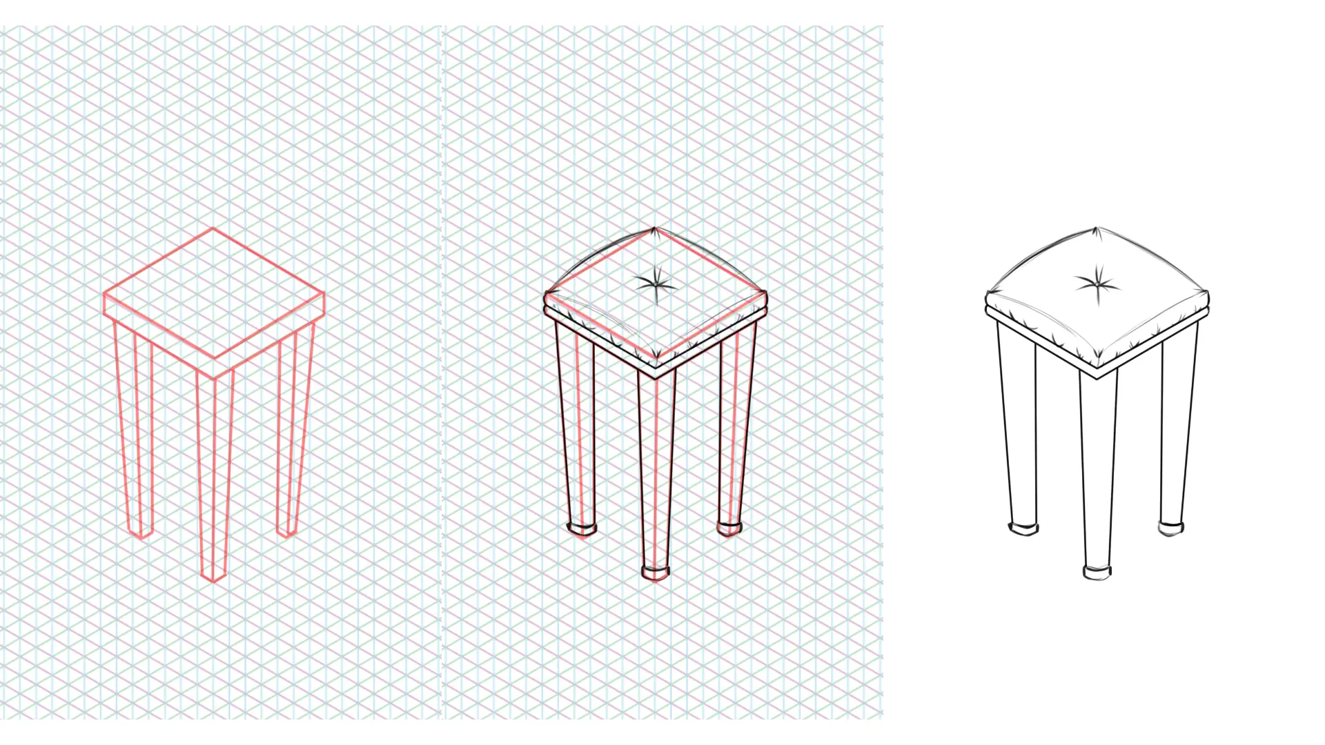 draw a stool easily in perspective