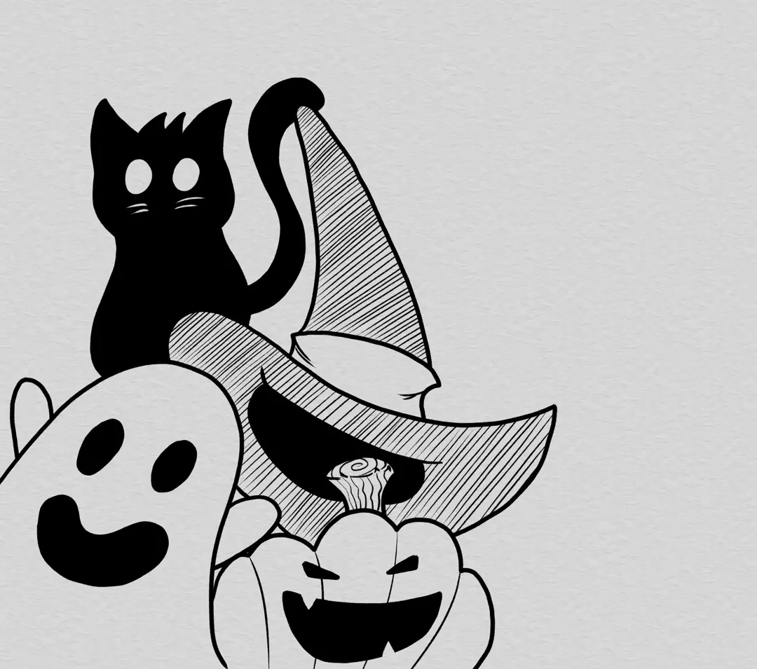 dessin d’un chat noir en doodle art