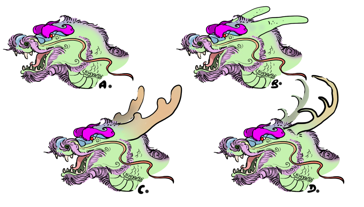 dessiner différentes variantes de la tête du dragon oriental