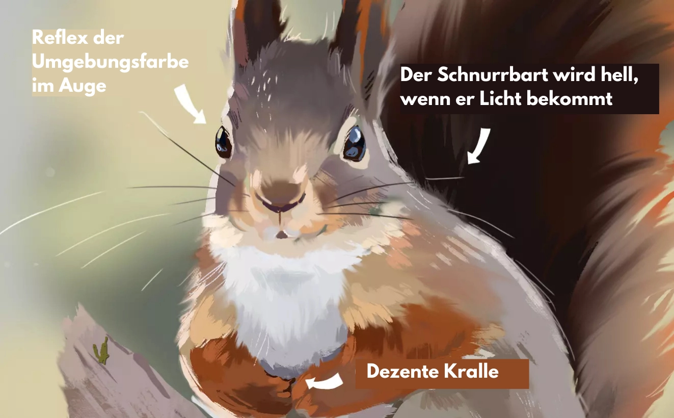 Zeichnung der Details eines roten Eichhörnchens