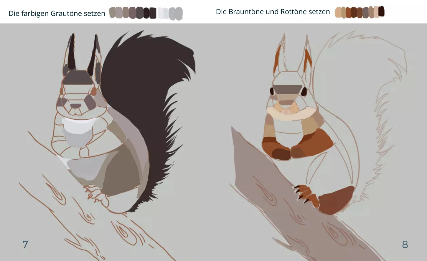 Zeichnung der Texturen eines Eichhörnchens