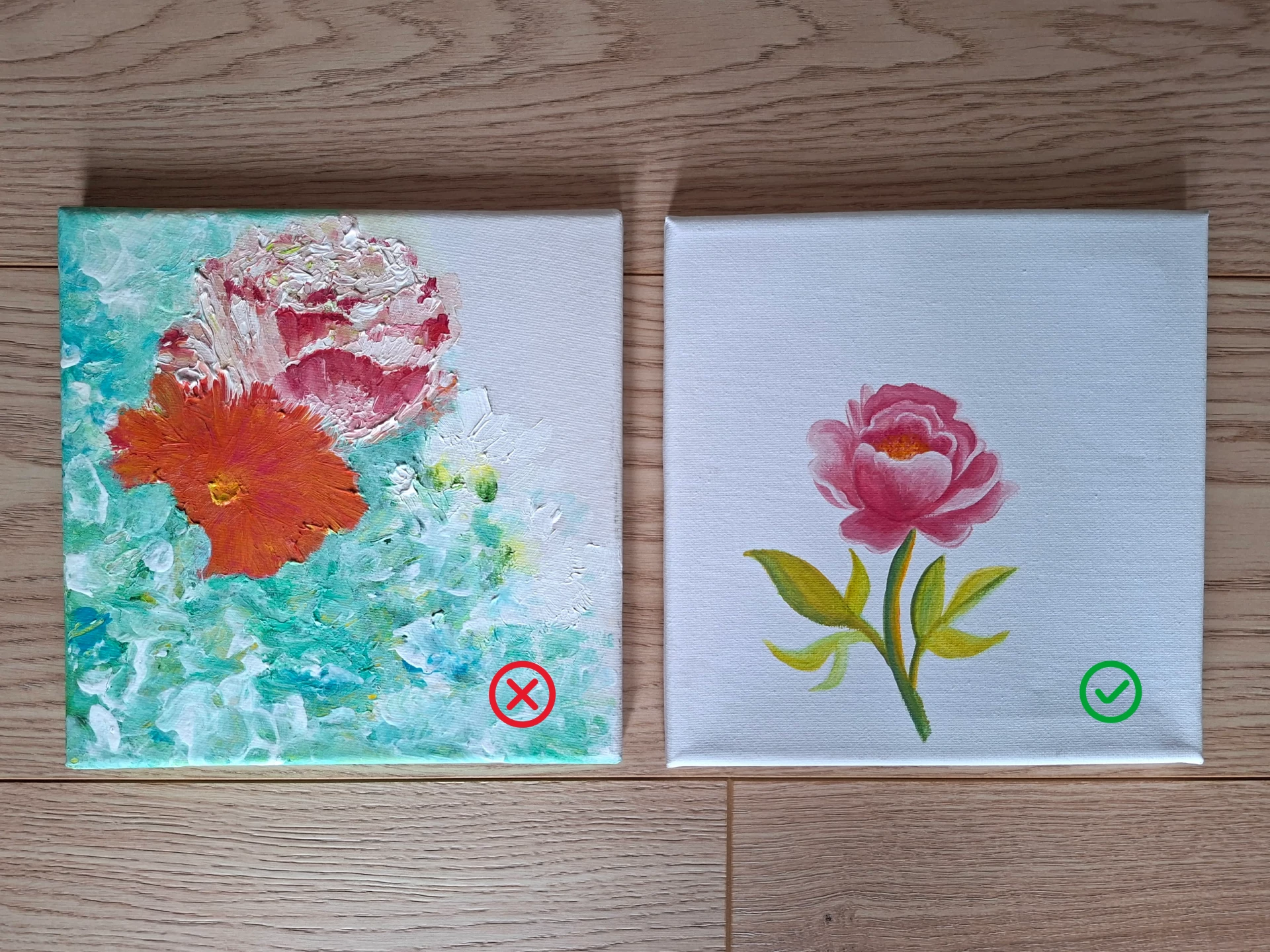 éviter de trop retoucher une zone quand on débute en peinture