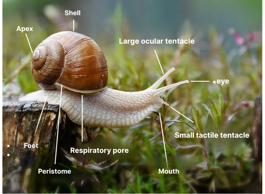 illustration of the anatomy of a snail