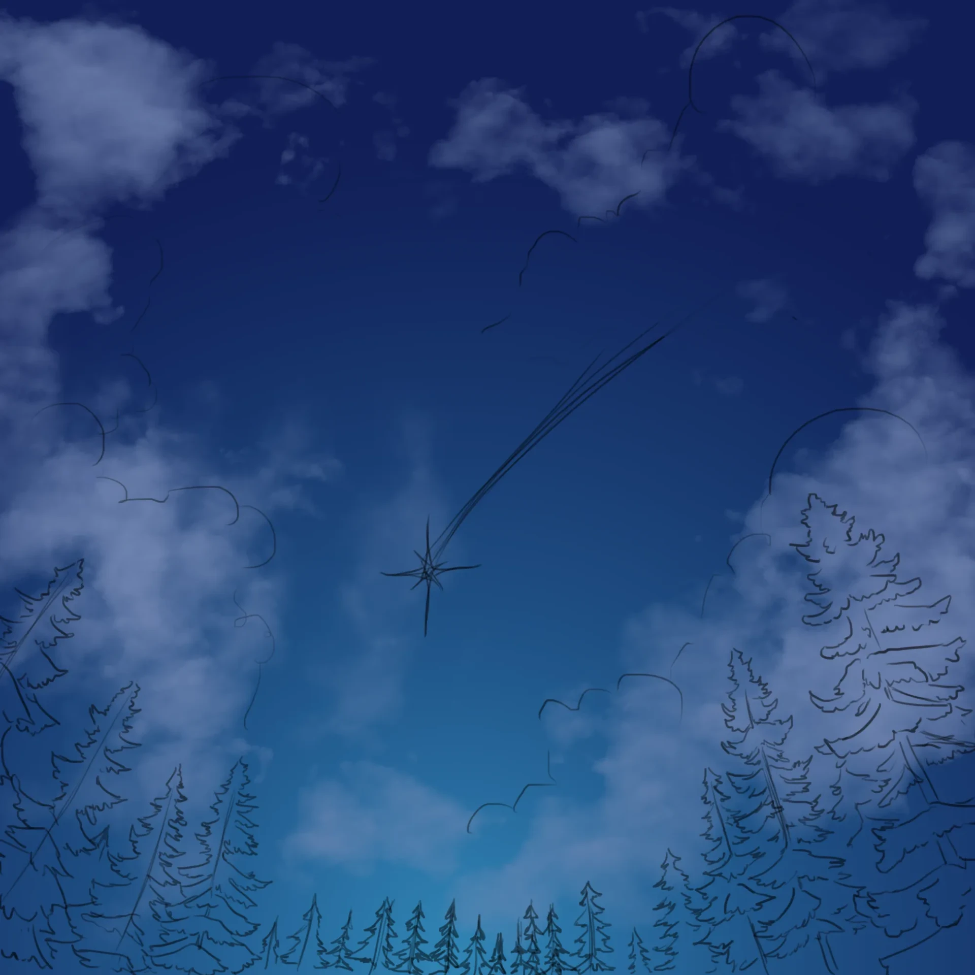 dessiner le ciel avec une étoile filante