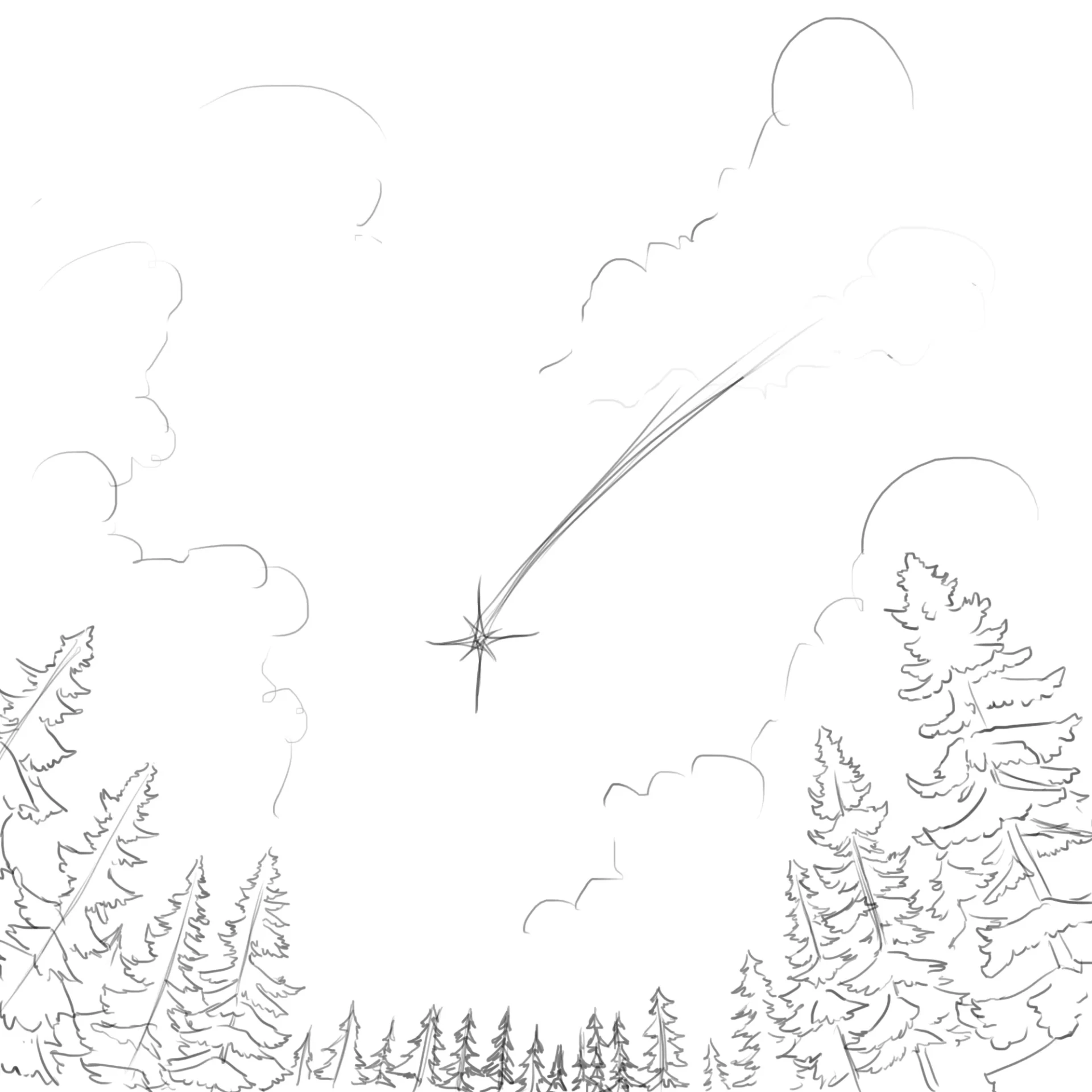 dessiner les nuages autour d’une étoile filante