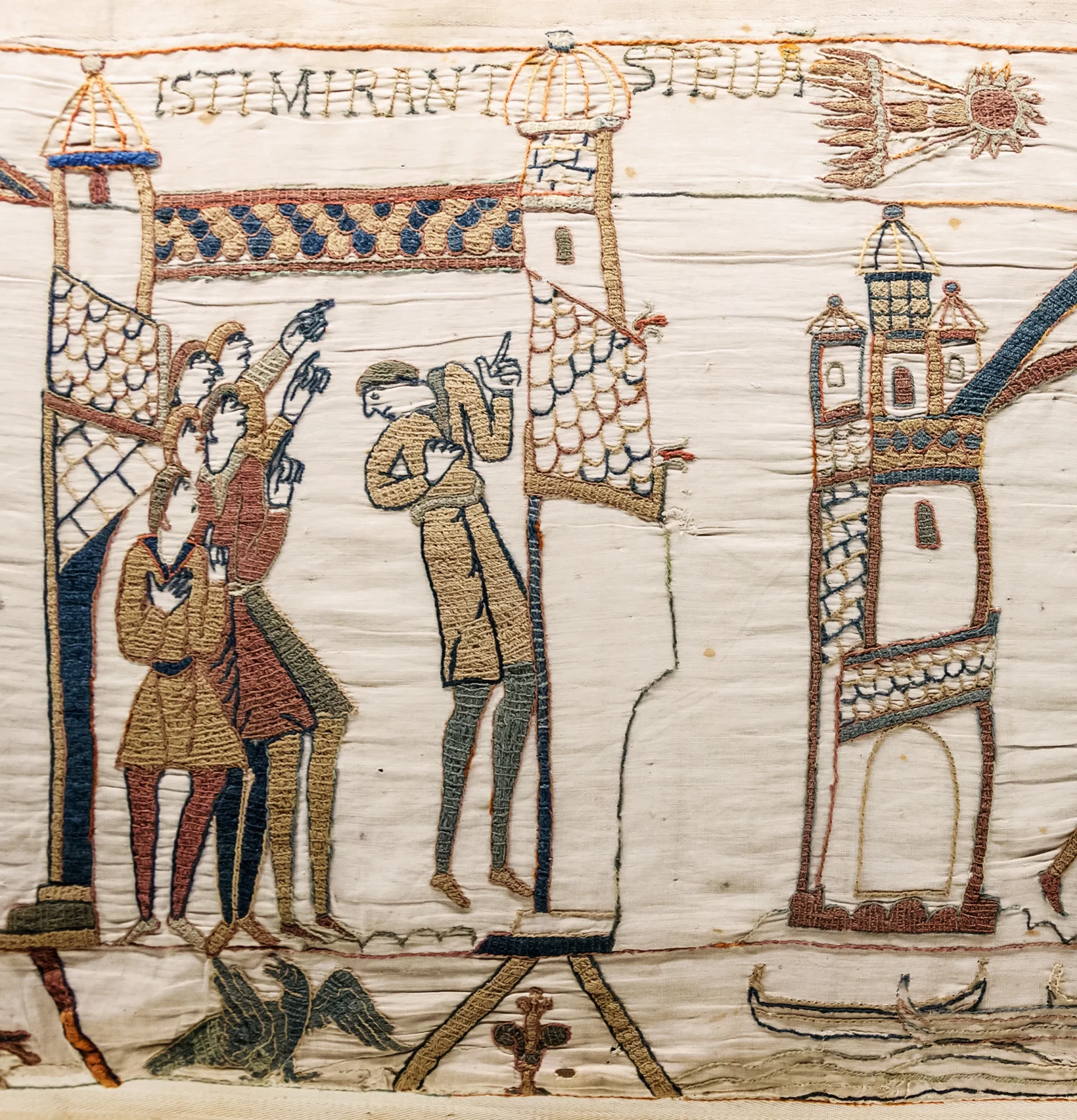Tapisserie de Bayeux, scène 32 : des hommes observent la comète de Halley 