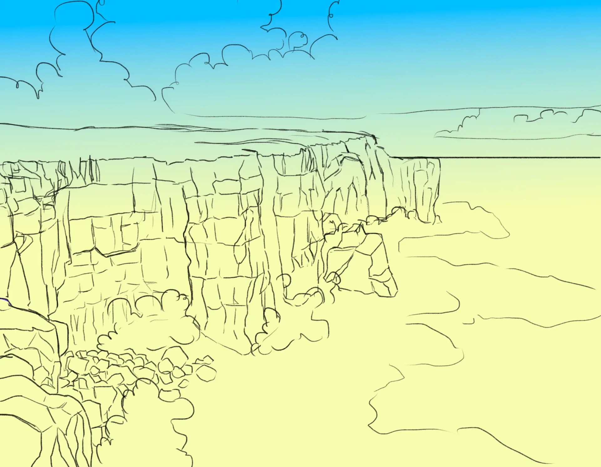 den Abhang einer Klippe zeichnen