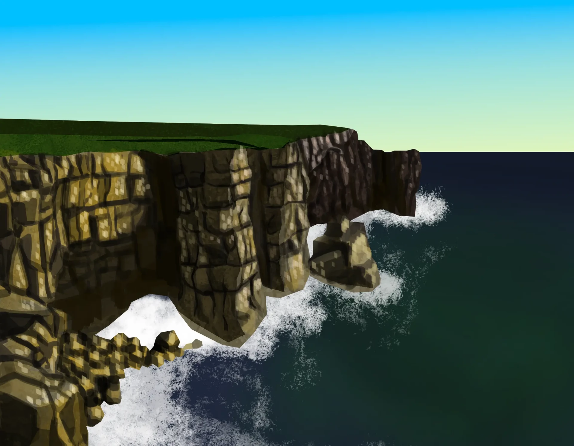 das Meerschaum unten einer Klippe zeichnen