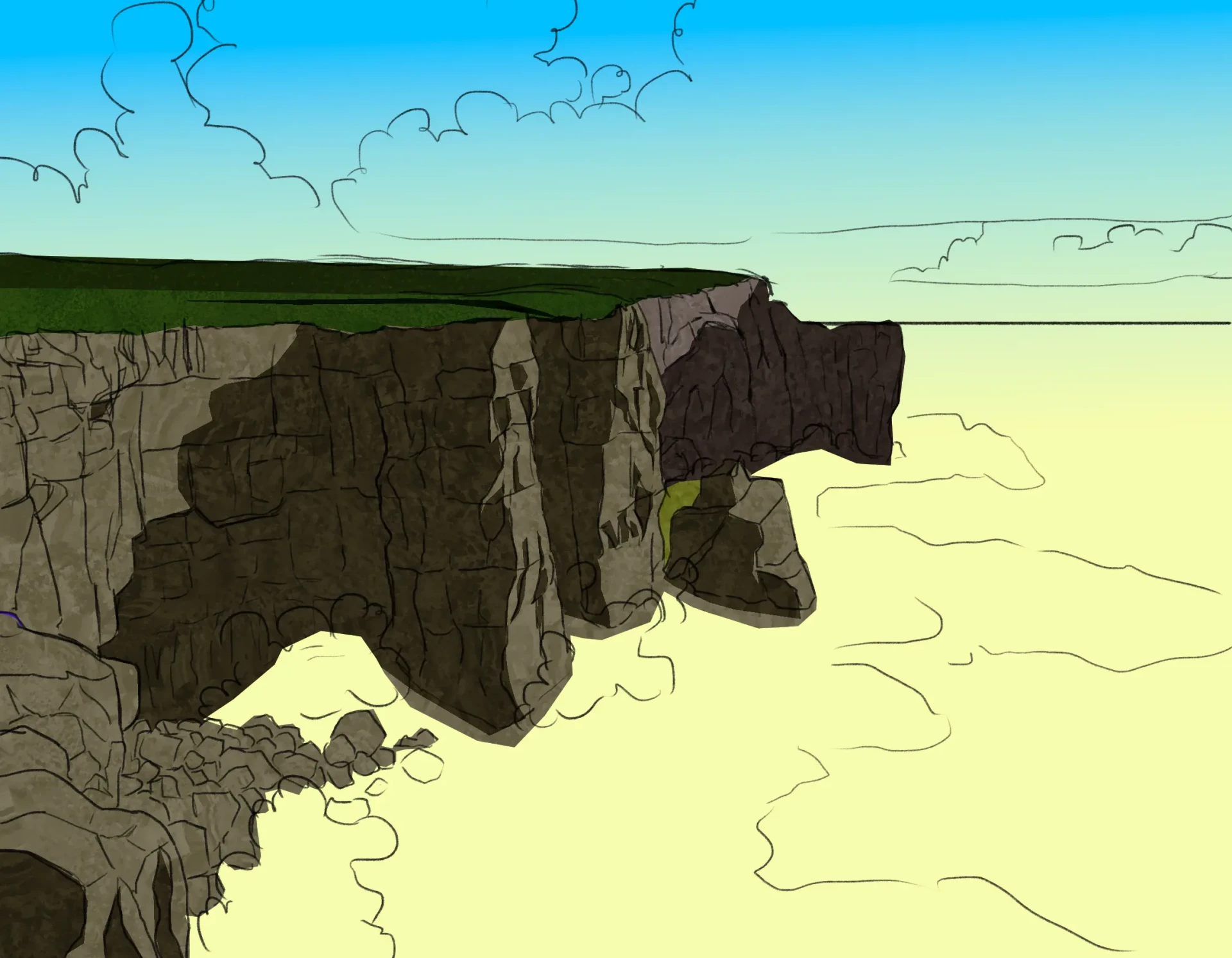 die verschiedenen Elemente einer Klippe zeichnen