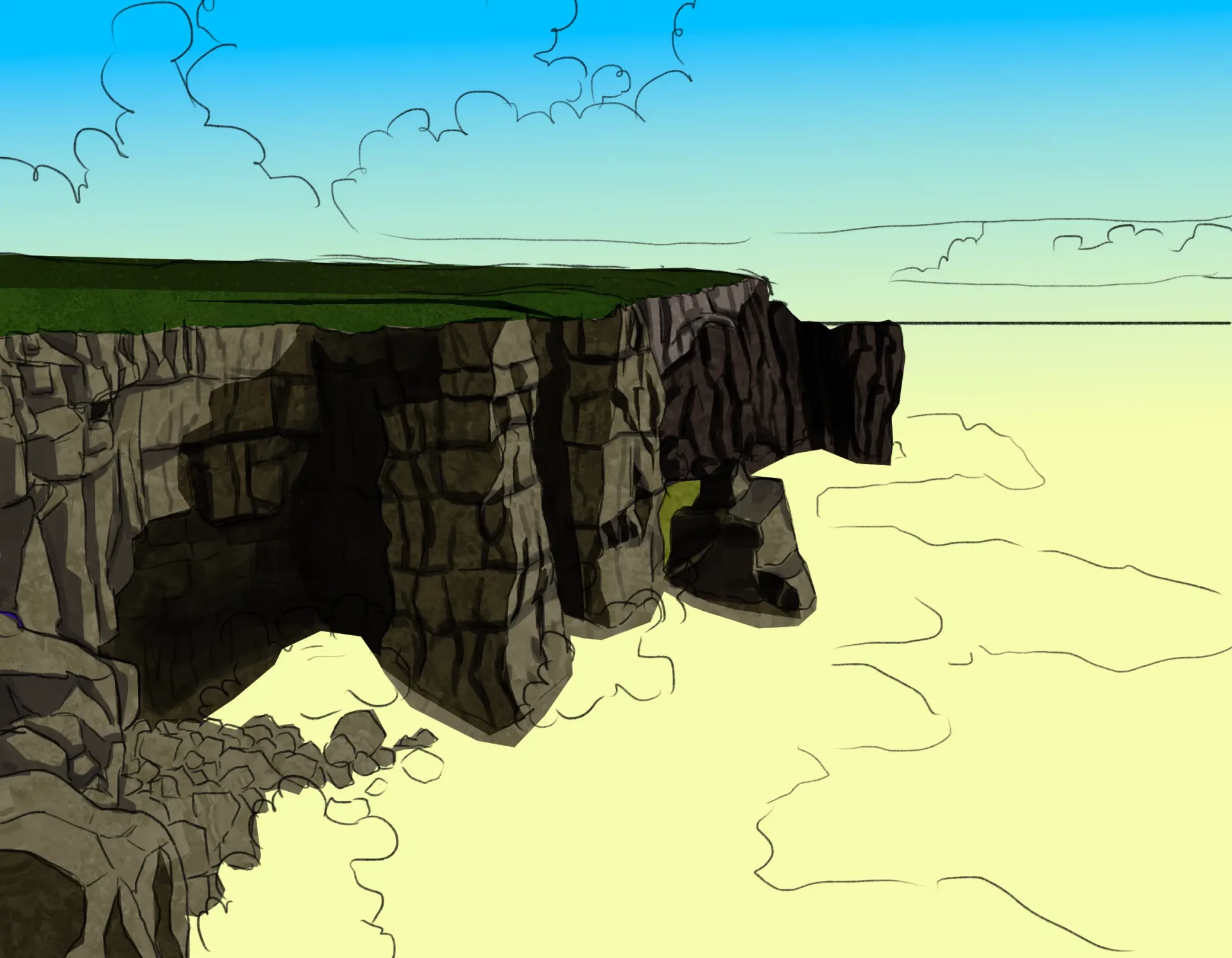 die Risse einer Klippe zeichnen