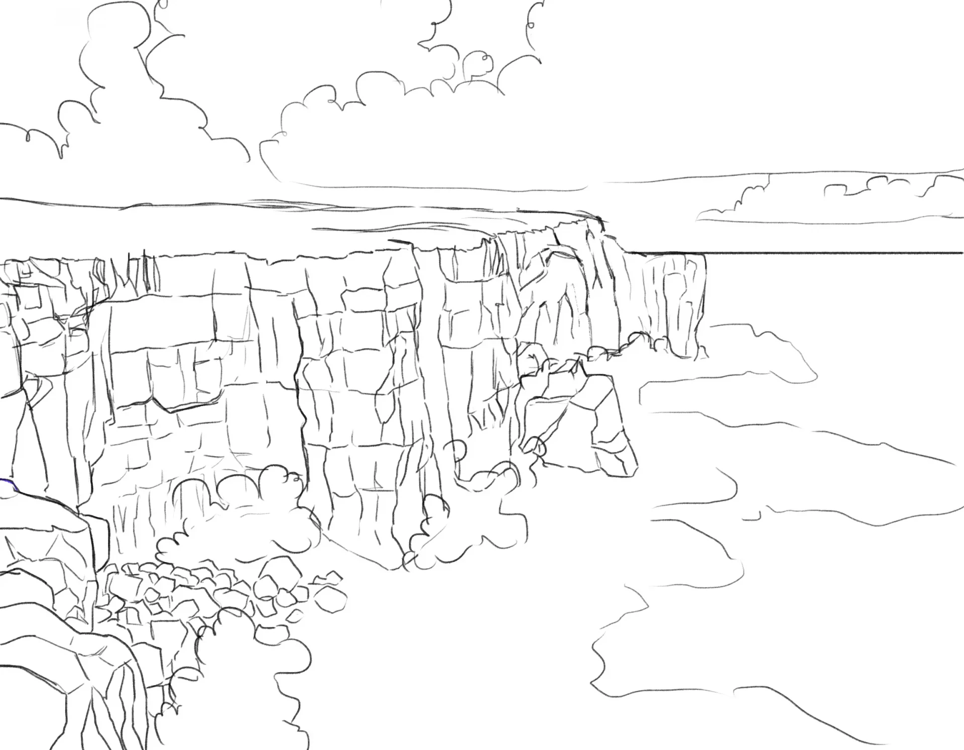 das Meer unten an einer Klippe malen