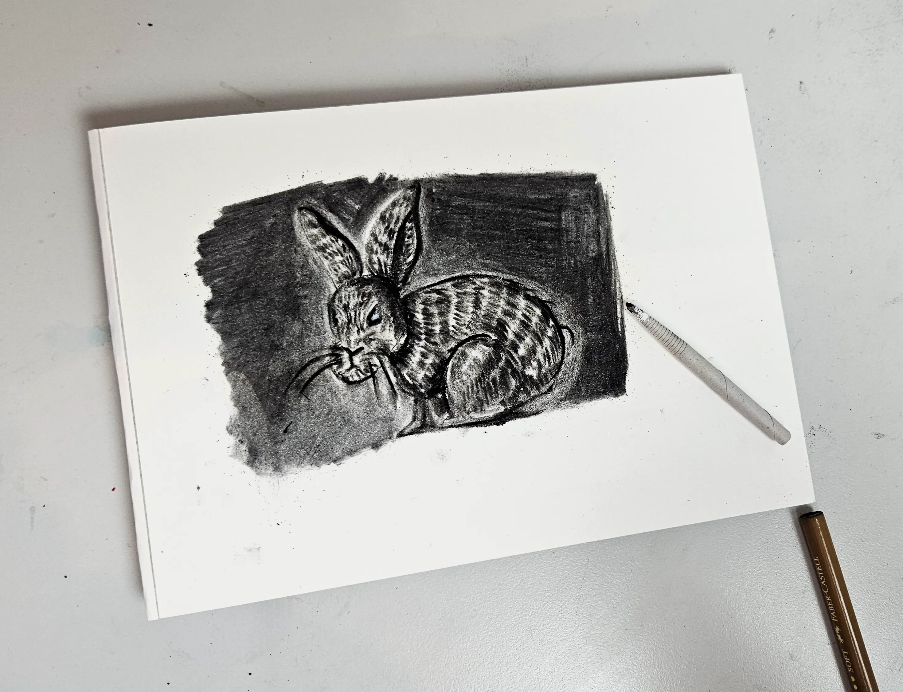 dessiner les détails d’un lapin au fusain