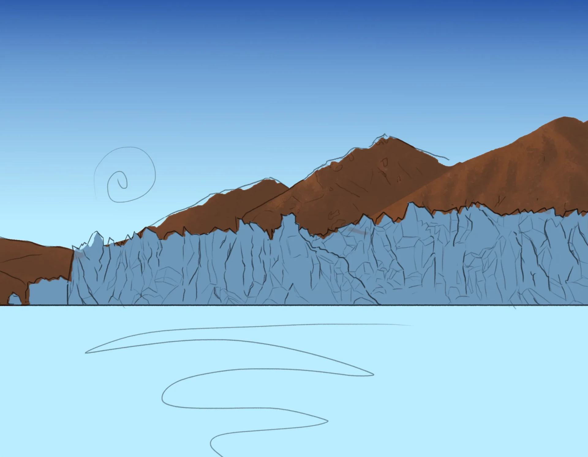 dessiner les détails des montagnes d’un glacier