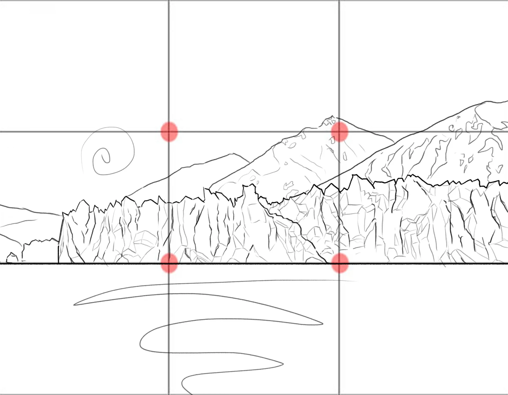 dessiner les montagnes d’un glacier