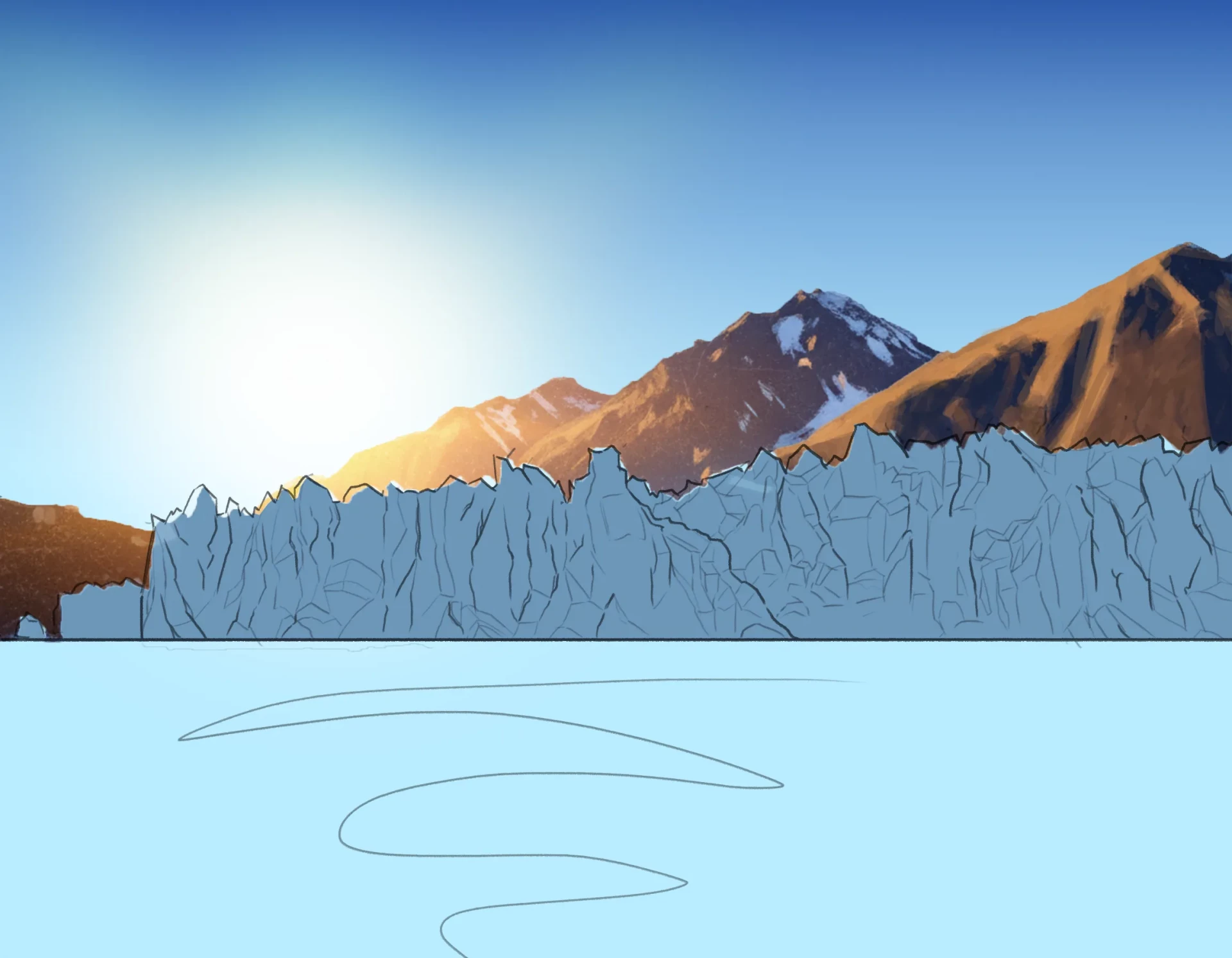 dessiner la neige d’un glacier