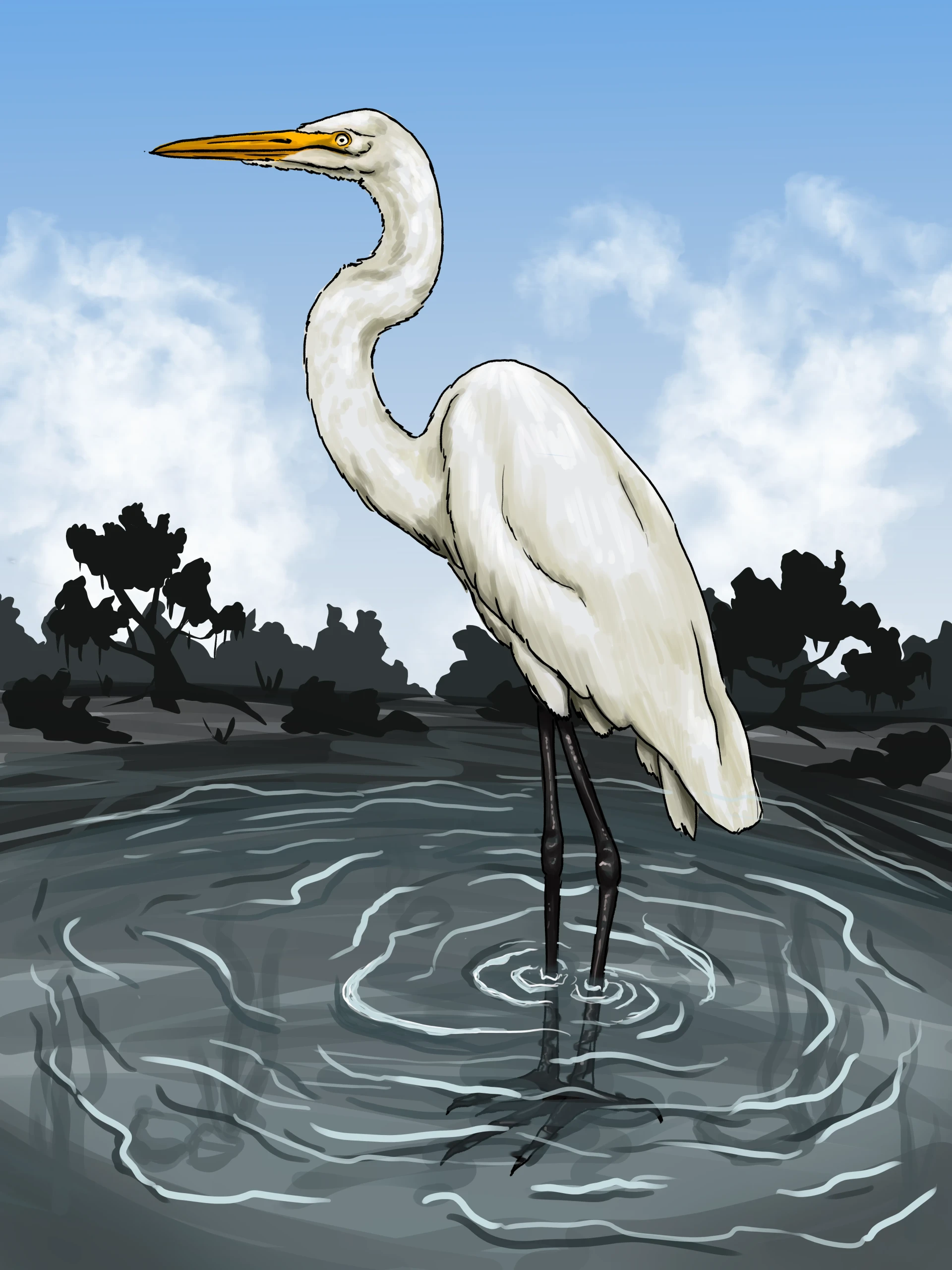 dessin d’un héron