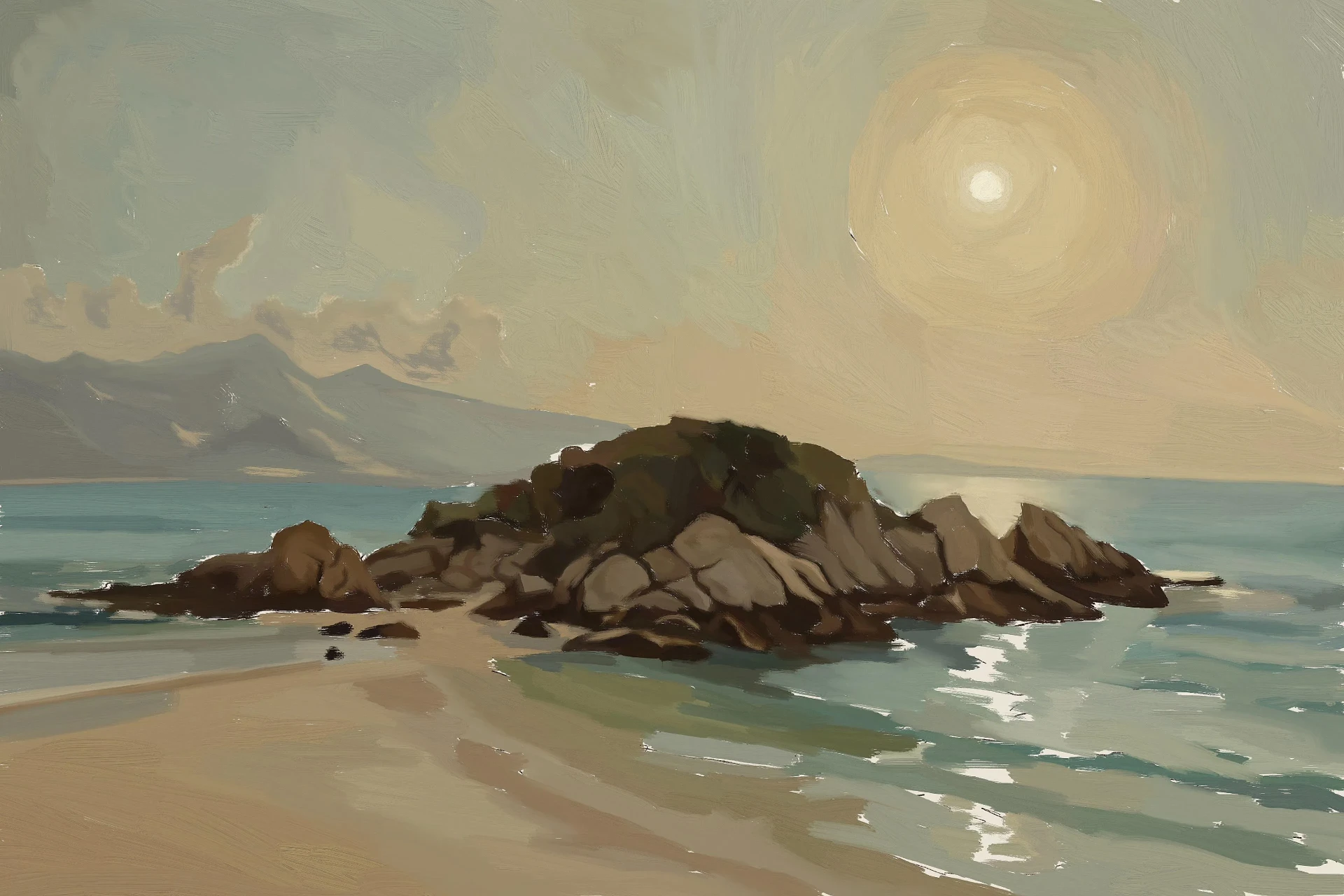 dessiner les montagnes derrière une île
