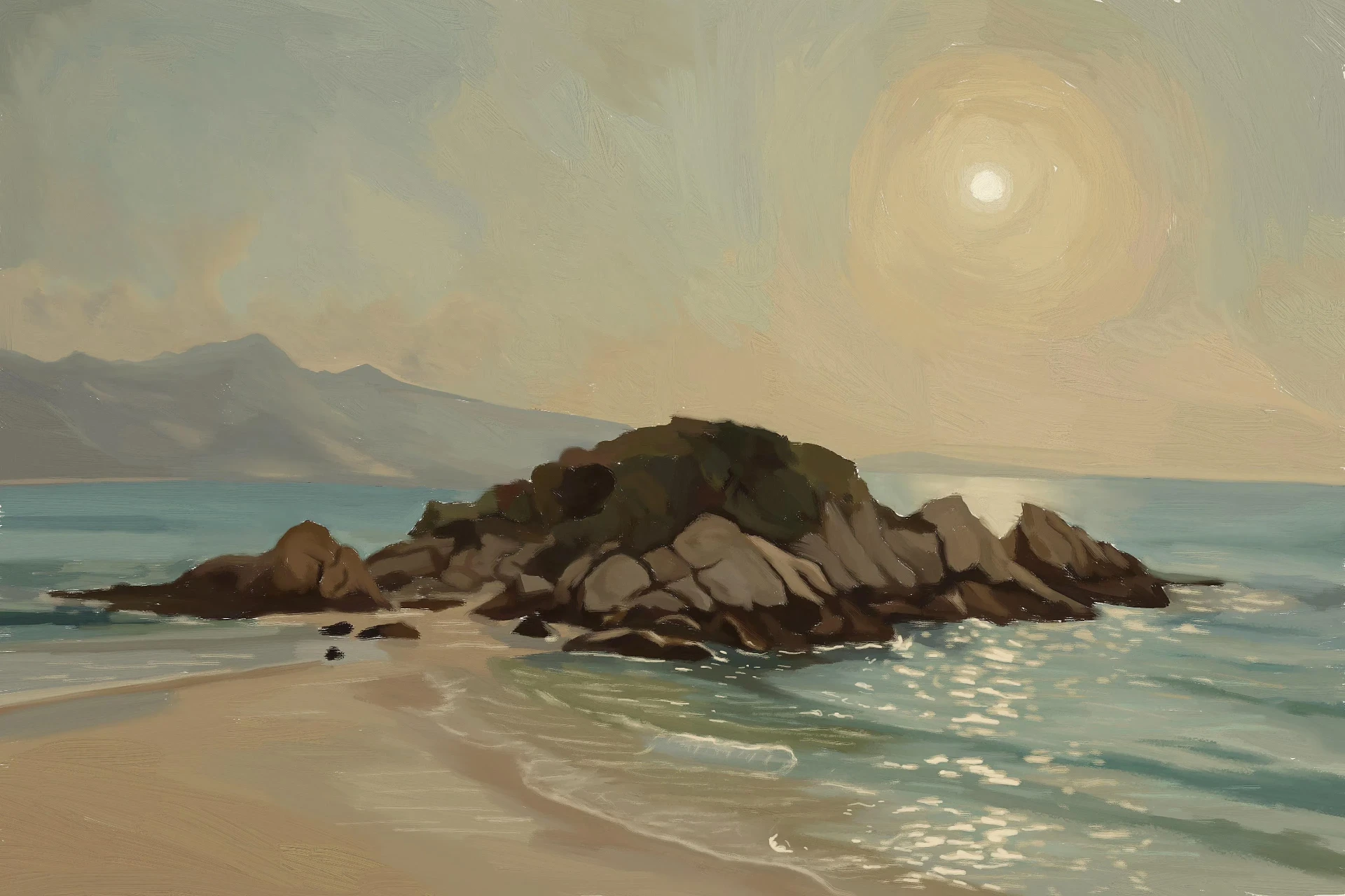 dessiner les reflets de la mer d’une île