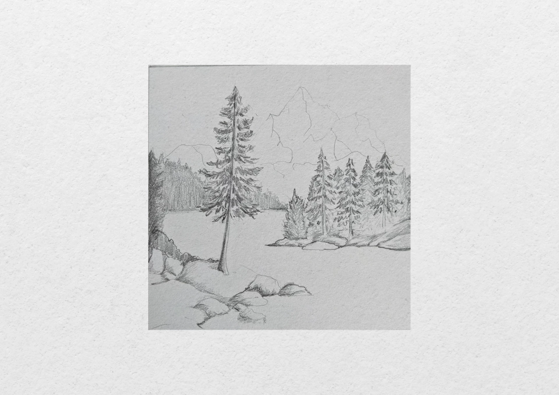 draw the background of a lake surrounded by mountains