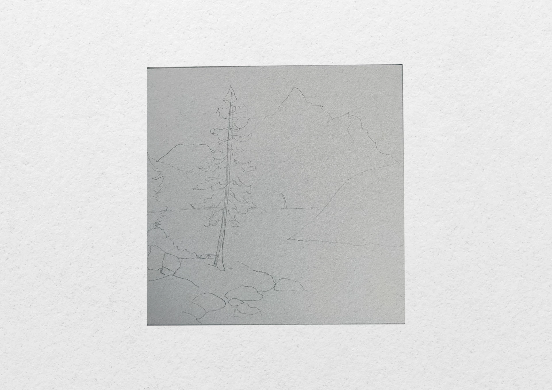 draw the base of a lake surrounded by mountains