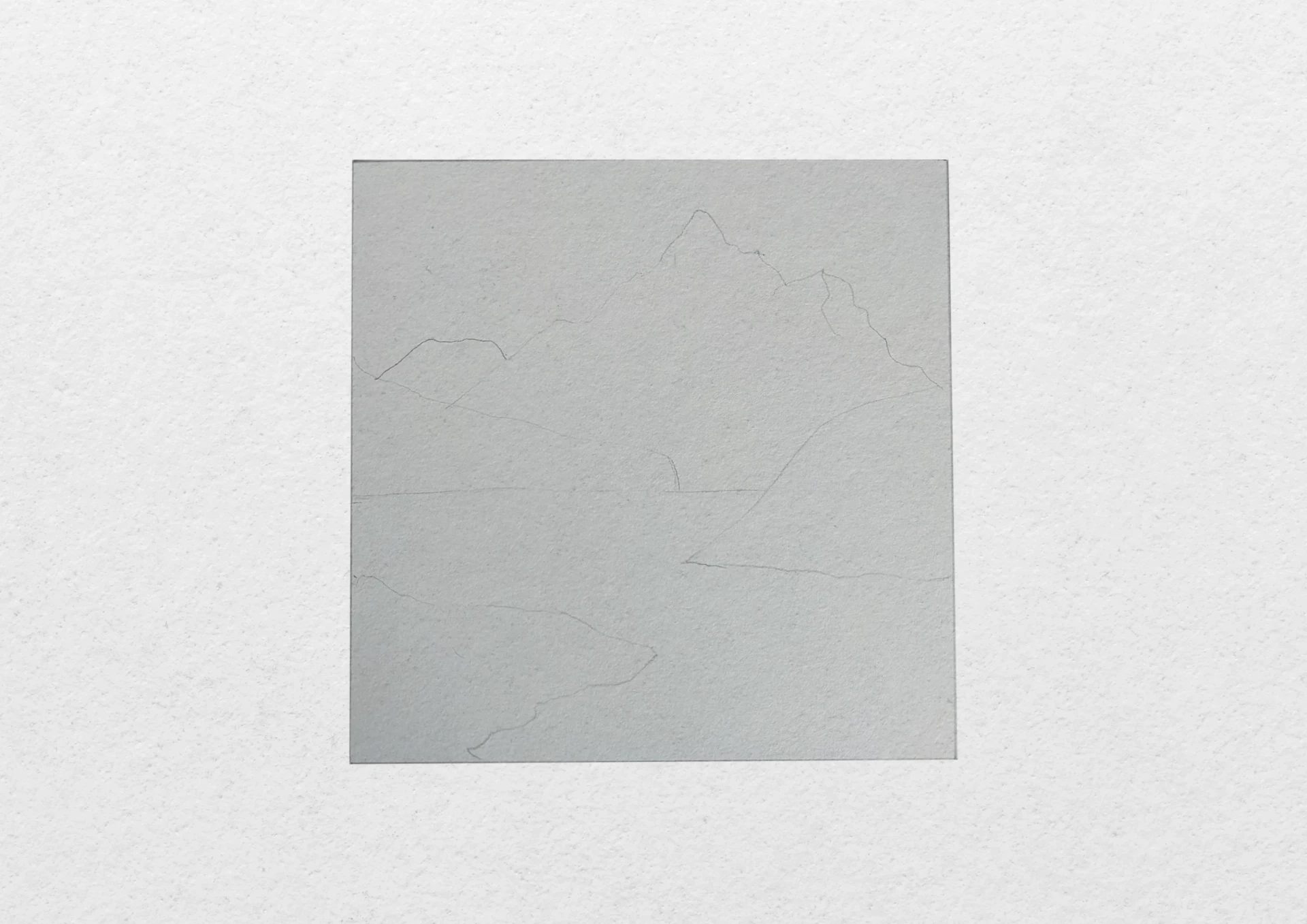 draw the horizon line of a lake surrounded by mountains