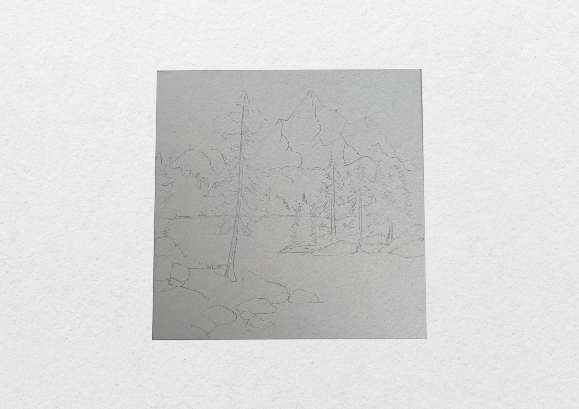 draw the background of a lake surrounded by mountains