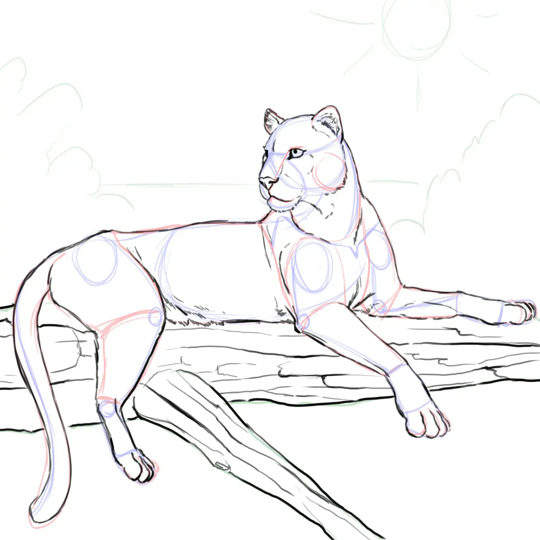 dessiner une branche d'arbre où se repose un léopard