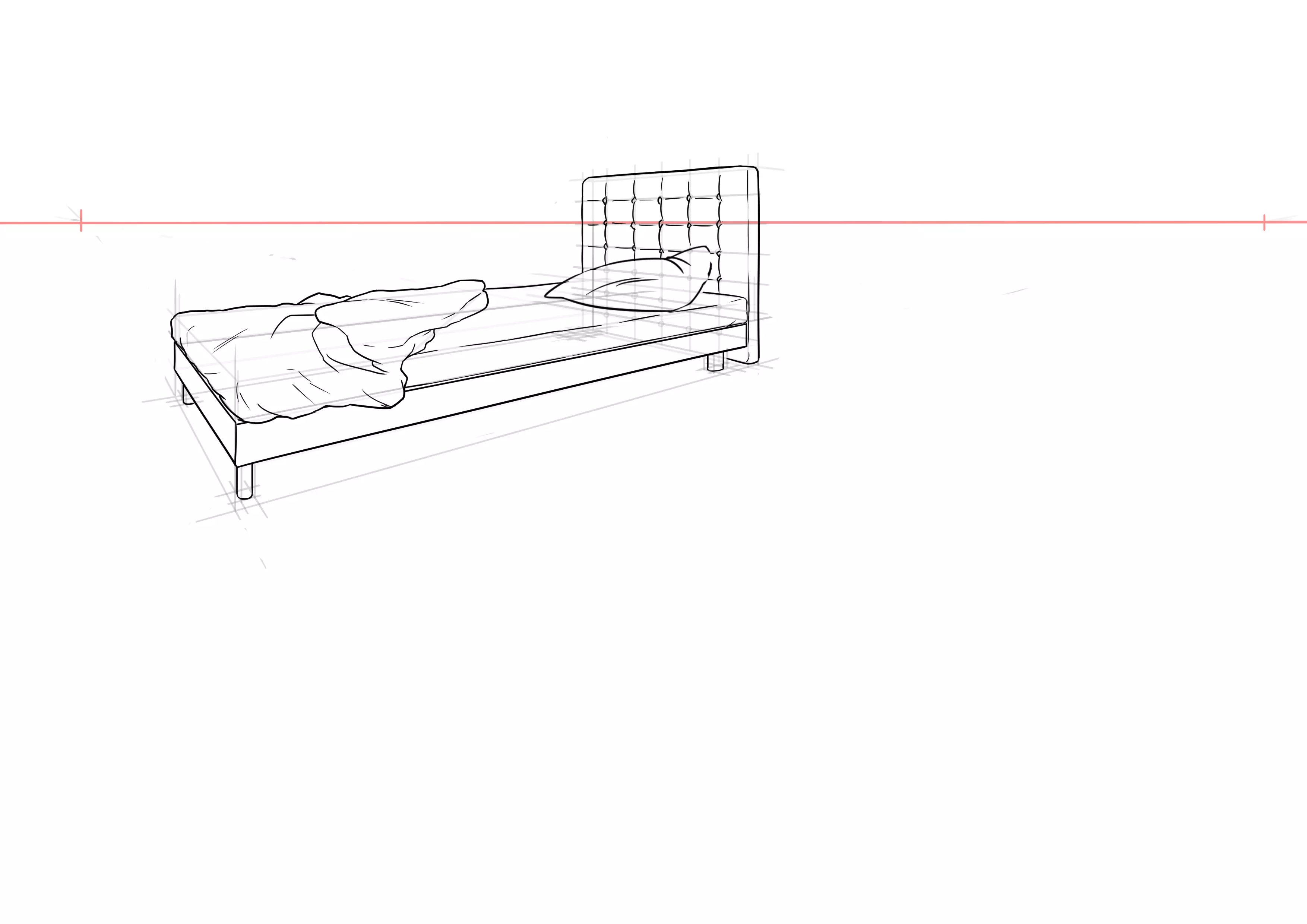 dessin des détails du coussin du lit
