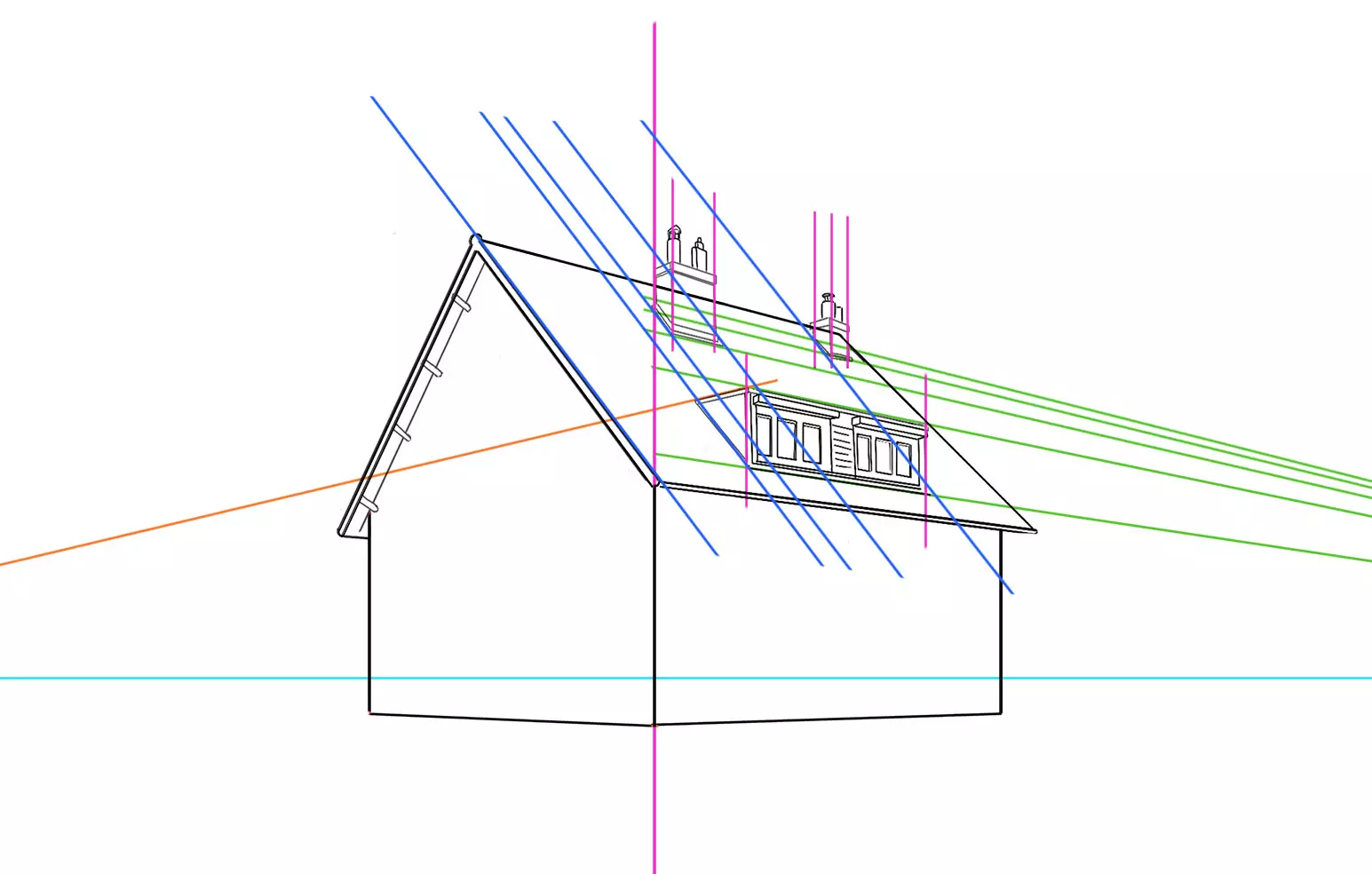 dessin des cheminées et de la fenêtre d’une maison