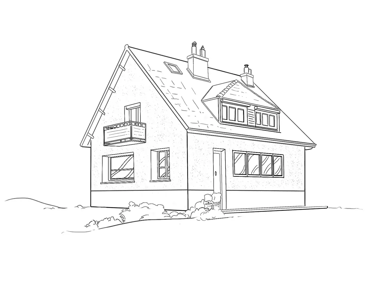 dessin en noir et blanc d’une maison
