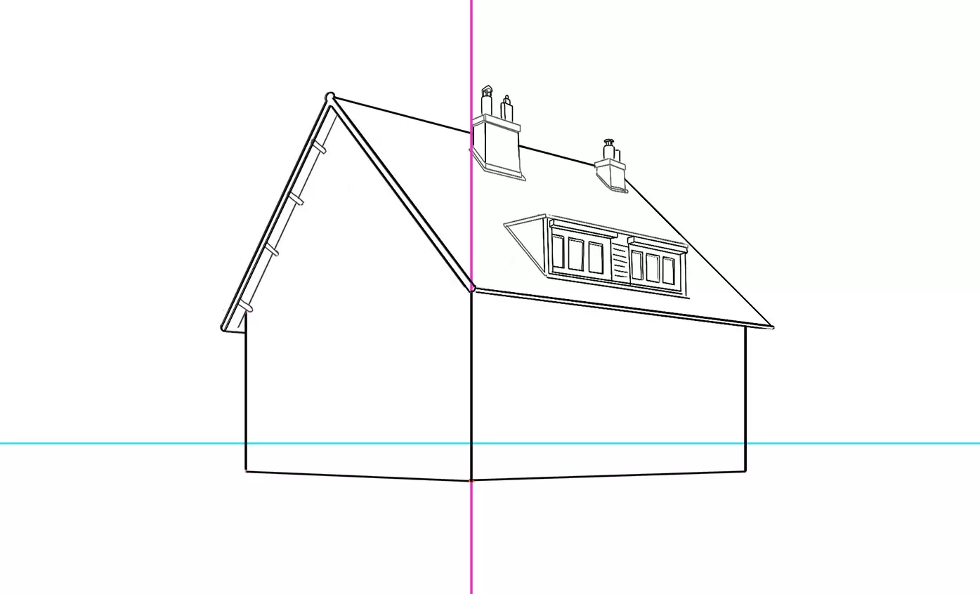 suite du dessin des cheminées et de la fenêtre d’une maison