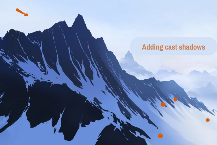 drawing of the shadows of the snow of the mountains 2