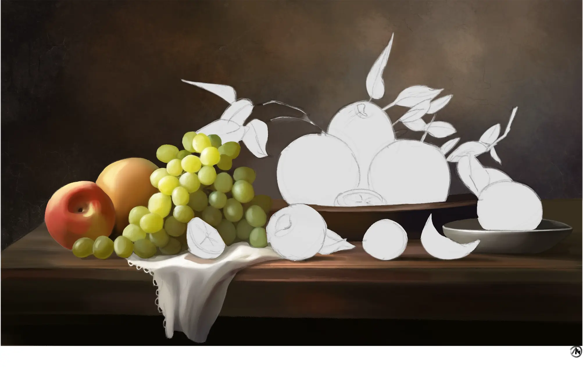 dessiner les raisins d’une nature morte