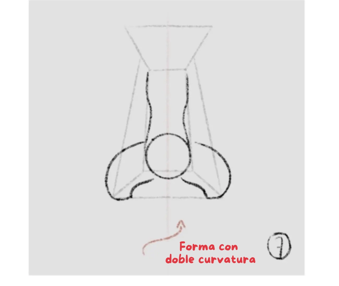 dibujar las fosas nasales de una nariz de frente