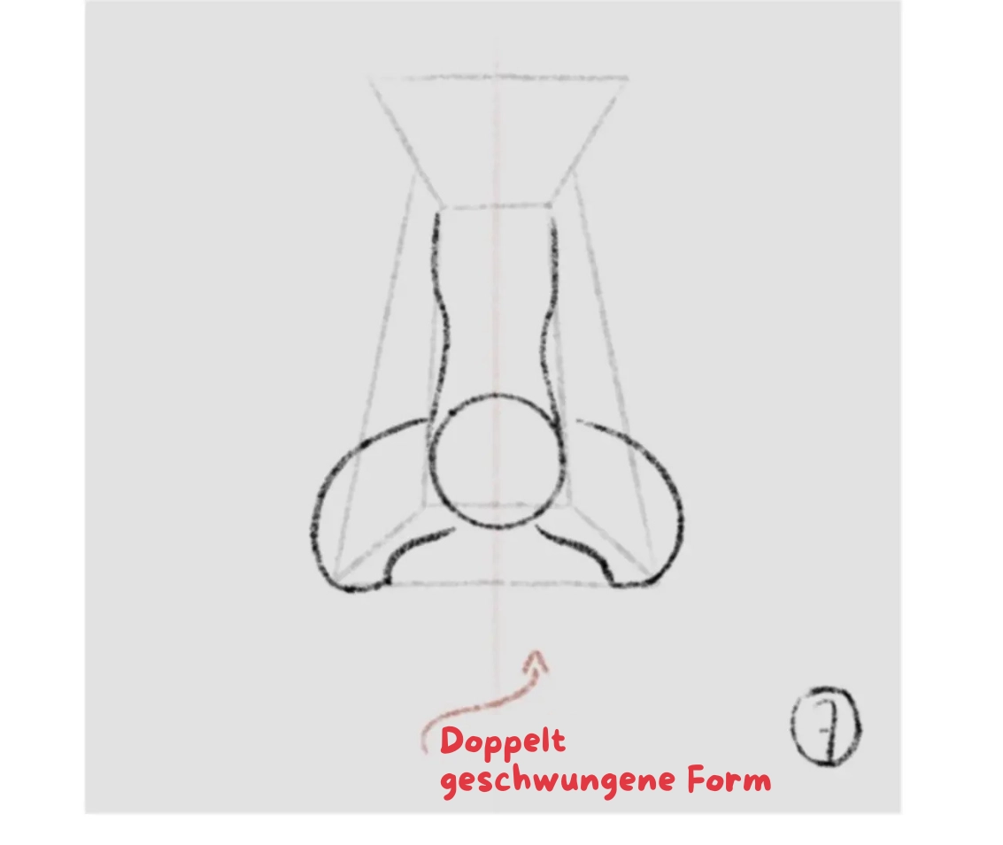 die Nasenlöcher einer Nase von vorne zeichnen